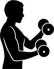 Dumbbell training vector icon showing athlete lifting weights for arm strength and fitness exercise