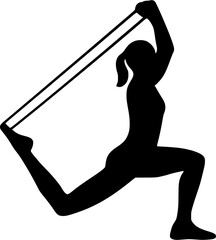 Resistance band stretch silhouette showing woman athlete training flexibility and muscle control