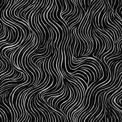 Fototapeta premium Hand drawn patterns with waves. Wavy curly hair seamless pattern, animal fur, black and white outline, abstract background, texture.