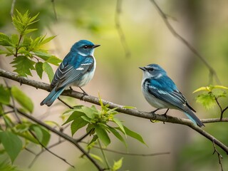 Cerulean Warbler Couple on Forest Branch