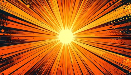 Vibrant Sunburst Abstract Background with Dynamic Orange and Yellow Rays.