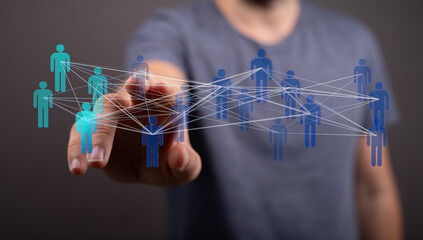 Concept of teamwork, communication, and social network in a digital world. Illustrates unity,...