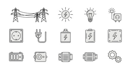 Energy icons showing power, electricity, and industrial engineering concepts