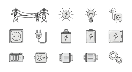 Energy icons showing power, electricity, and industrial engineering concepts