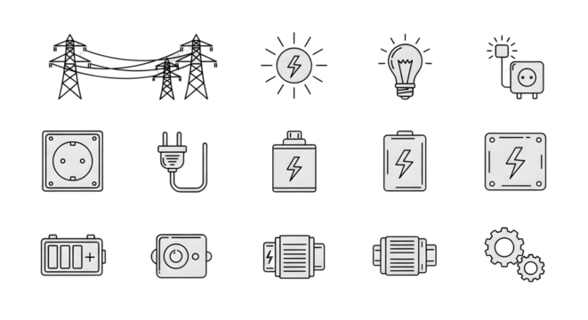 Energy icons showing power, electricity, and industrial engineering concepts