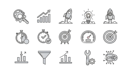 Business and technology icons representing growth, success, and innovation