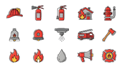 Fire safety icons for emergency services and public awareness campaigns