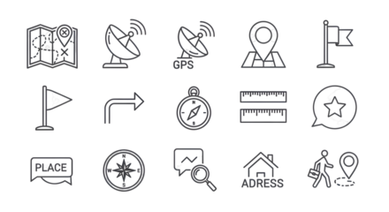 Navigation and Location Icons for Travel, Business, and Planning