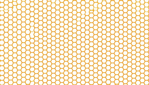 An abstract image showcases a repeating pattern of interconnected honeycombs in vibrant orange, set against a pure white backdrop. The arrangement has a gradient effect