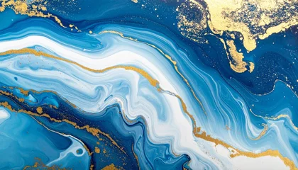 Crédence de cuisine Cristaux Abstract blue and gold fluid art with swirling motion and central white space — elegant and emotive visual flow.  © Focus 