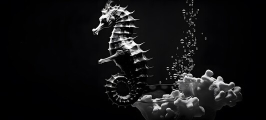 art of seahorse a black and white high contrast full body,generative AI