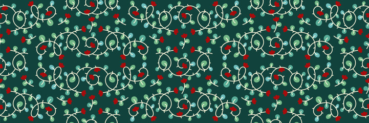 Beautiful and elegant floral pattern. Red flowers and delicate green leaves on dark green background. Perfect for textile, wallpaper, home decor and modern design. Vector flat illustration.