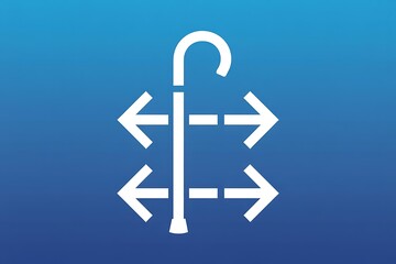 Modern abstract concept of accessibility and direction with cane and arrows, representing mobility, guidance, and inclusivity on blue background