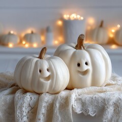 Cheerful white pumpkins for festive decor.