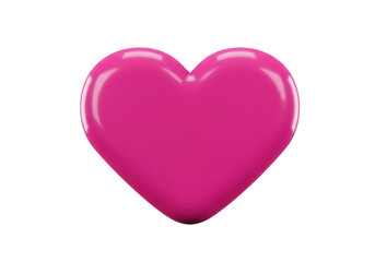 Isolated heart shape in bright pink color, glossy surface for Valentine's Day design asset