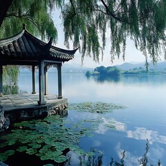 PavilionByLakeWithWillowTrees