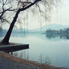 Tranquil Lake with Willow Tree