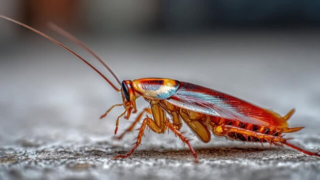 Close-up of a cockroach on a textured surface