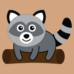 Vector art of cute cartoon raccoon sitting on a log, vector illustration