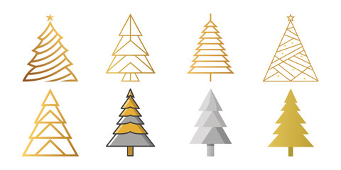 Christmas tree set illustration with festive holiday icons and seasonal decorations