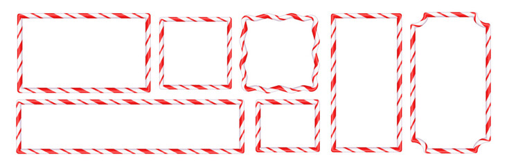 Naklejka na ściany i meble Festive Christmas candy cane frame with red and white stripes. Vector illustration with rectangular shapes for a New Year's card, holiday banner, text box, and winter template Naklejka na ściany i meble Festive Christmas candy cane frame with red and white stripes. Vector illustration with rectangular shapes for a New Year's card, holiday banner, text box, and winter template