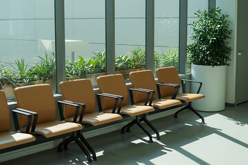 Waiting area with comfortable seats bathed in natural light, perfect for business travel, relaxation, or modern design aesthetics