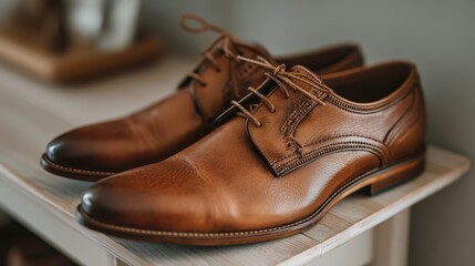 A pair of clean, well-maintained leather shoes on a neat surface.