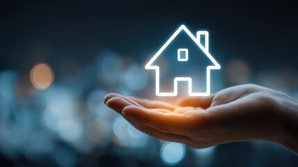A house icon symbolically represented on an open palm, illustrating support and foundation.