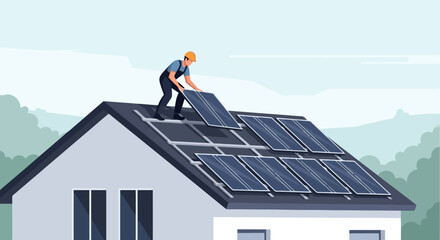 Installation of solar panels on a residential rooftop, highlighting renewable energy adoption and sustainable living practices for eco-conscious homeowners.