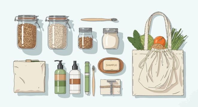 Eco-Friendly Lifestyle Illustration for Sustainable Living and Environmental Awareness Campaigns, Promoting Zero Waste Initiatives and Eco-Conscious Choices