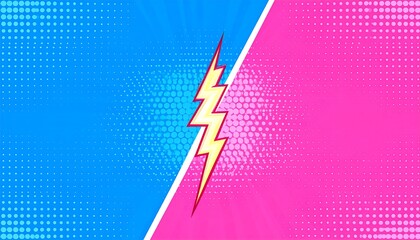 Vibrant Versus Background with Lightning Bolt and Halftone Pattern.