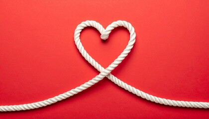 Two intertwined white rope hearts on red background, symbolizing unity, love, and emotional connection.