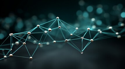 Abstract teal network with interconnected nodes and lines forming a complex structure