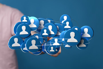 Abstract social network concept showing connected profiles for networking or business concepts, ideal for a social media campaign.