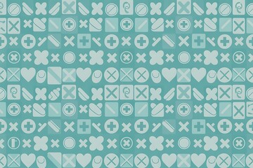 Abstract healthcare pattern with medical symbols and geometric shapes, perfect for backgrounds, designs, and wellness concepts