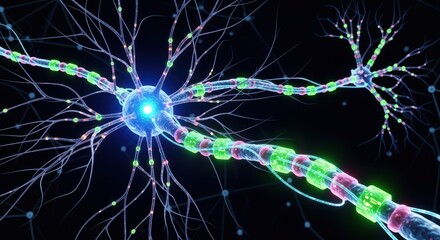 Detailed 3d visualization of active neurons with synapses and axons