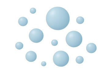 Blue floating bubbles abstract background. Spheres in water or soap with transparent background