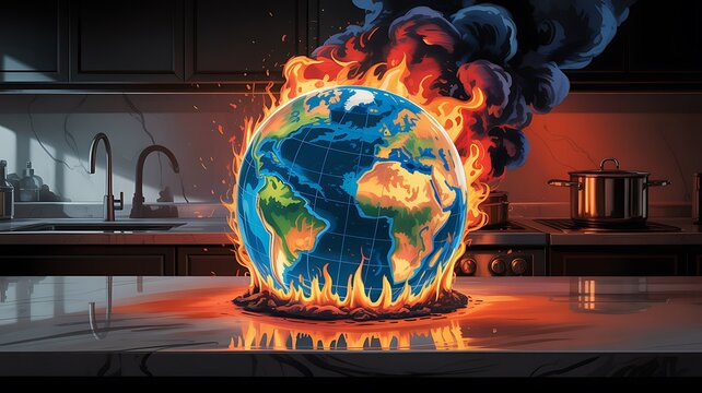Burning planet earth symbolizing global warming climate change and environmental crisis
- Powered by Adobe