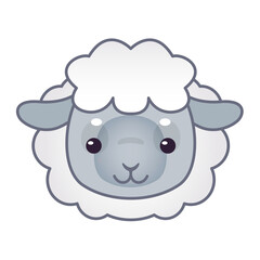 Cute cartoon sheep head with fluffy white wool and gray face white background pixel art style soft lighting
