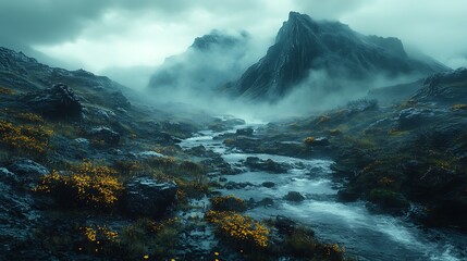 Obraz premium Misty mountain valley landscape