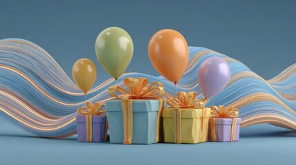 Subdued splendor: an october first in gentle hues. Network traffic. Pastel october: gifts, balloons, and calendar on a soothing blue canvas. Digital signals. Network communication.