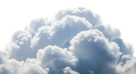 A large, fluffy cloud isolated on transparent background, showcasing its voluminous form and intricate details, perfect for adding a dramatic and serene touch to any visual composition