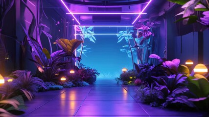 Neon Purple and Blue Jungle Lights: A Futuristic Loop Animation Background - Powered by Adobe