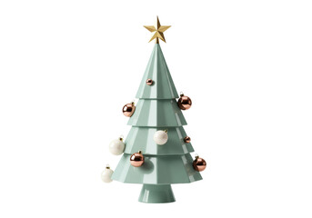 Isolated Christmas tree with ornaments and star decoration on top for seasonal holiday