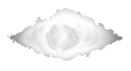 A fluffy white cloud isolated on transparent background, resembling a celestial eye, floats serenely, its soft edges blending seamlessly with the clear backdrop, creating a dreamy and ethereal atmosph
