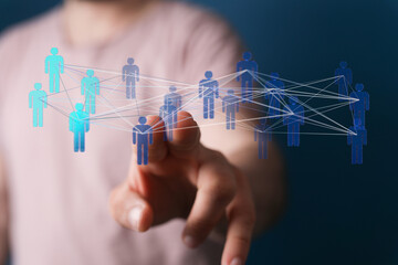 Abstract network of people connected with each other. Conceptual illustration for teamwork, communication, and social network.