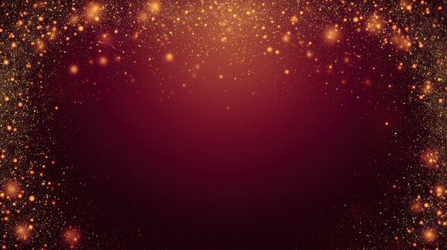 Elegant New Year background with golden fireworks on dark burgundy backdrop, festive frame with copy space