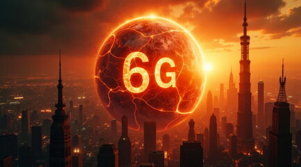 6G connection at dawn in a metropolis.