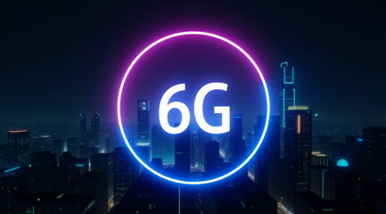 6G coverage covers the entire city at night.