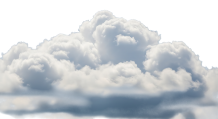 Large cumulus cloud isolated on transparent background, showcasing its impressive size and detailed texture, perfect for conveying a sense of scale and atmospheric depth in designs